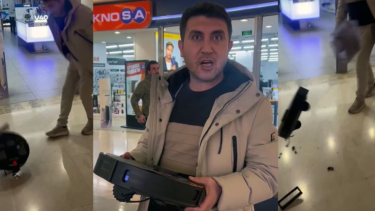 Kusurlu ürün çileden çıkarttı, akıllı süpürgeyi mağazanın önünde parçaladı!