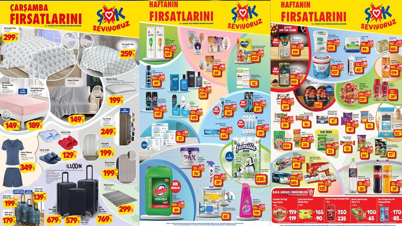14 Mayıs Çarşamba ŞOK Aktüel Ürünler Kataloğu 3'lü Valiz Satışa Çıktı! ŞOK Çarşamba Fırsatları