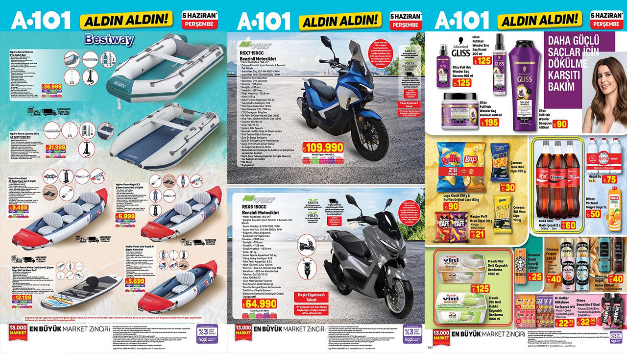 5 Haziran A101 Aktüel Ürünler Kataloğu | A101'e Bu Perşembe Benzinli Motosiklet, Kano Ürünleri Geldi