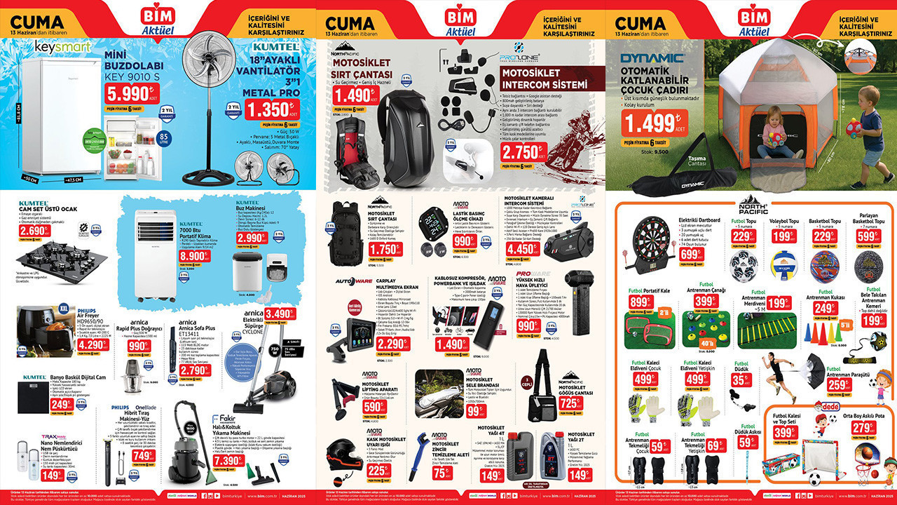 13 Haziran BİM Aktüel Kataloğu Mini Buzdolabı, Ayaklı Vantilatör, Klima, Gölgelikli Salıncak Var