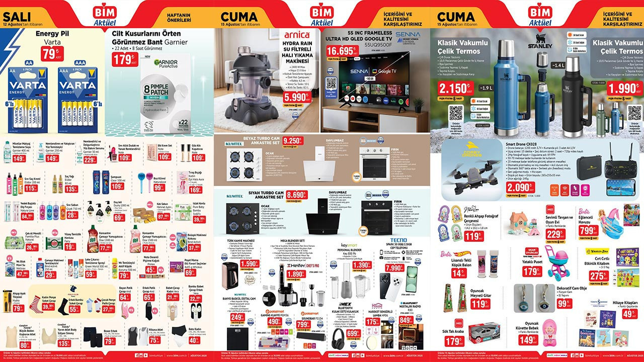 BİM Aktüel Ürünler 12-15 Ağustos Kataloğu 2025 Stanley Termos, Drone, Dijital Cam Baskül Geliyor