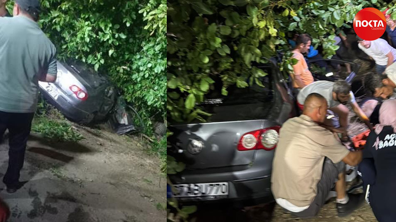 Kontrolden çıkan otomobil, ağaçlık alana girdi: 3 yaralı