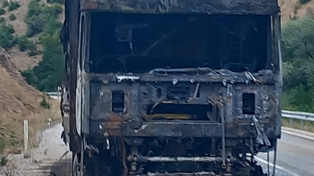 Seyir halindeki çekici alevlere teslim oldu!