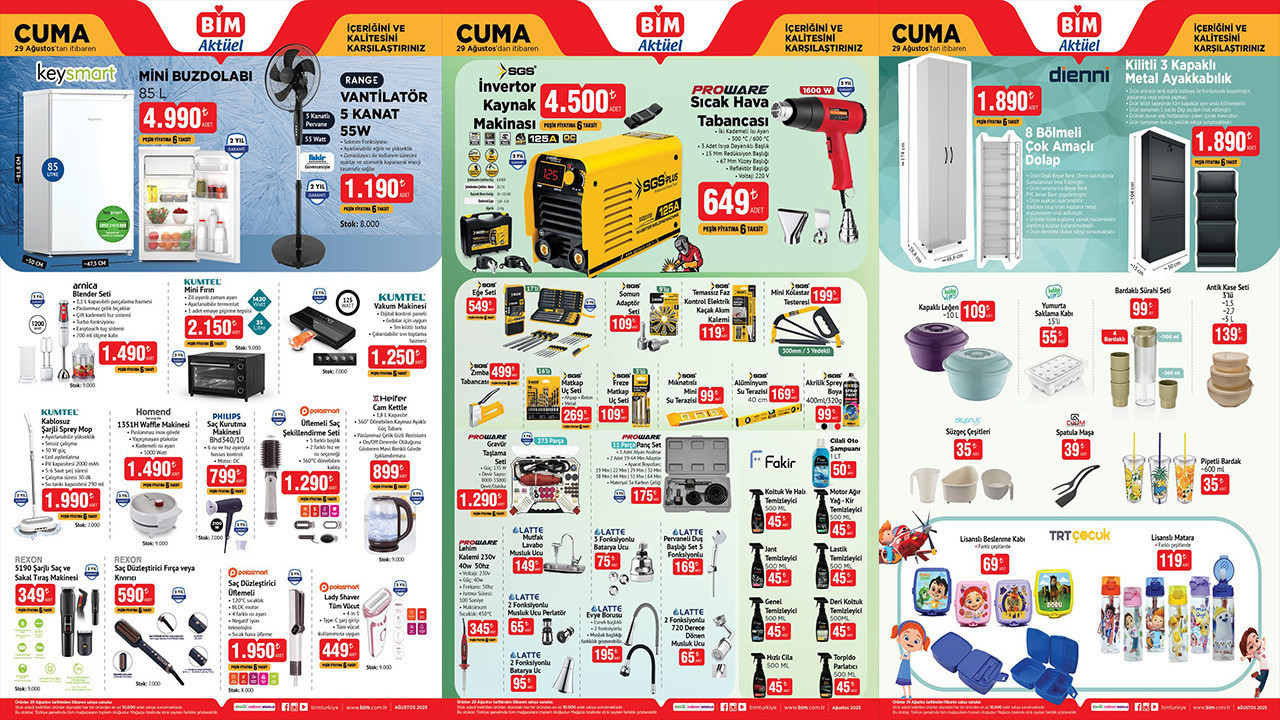 BİM 29 Ağustos Cuma Aktüel Ürünler Kataloğu 8 Bölmeli Dolap, 3 Kapaklı Ayakkabılık, Android TV Var