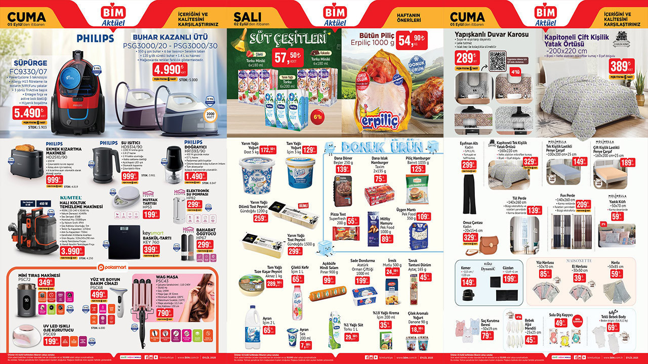 BİM 2-5 EYLÜL AKTÜEL ÜRÜNLER KATALOĞU 2025Süpürge, Tabak Çeşitleri, Buhar Kazanlı Ütü Var