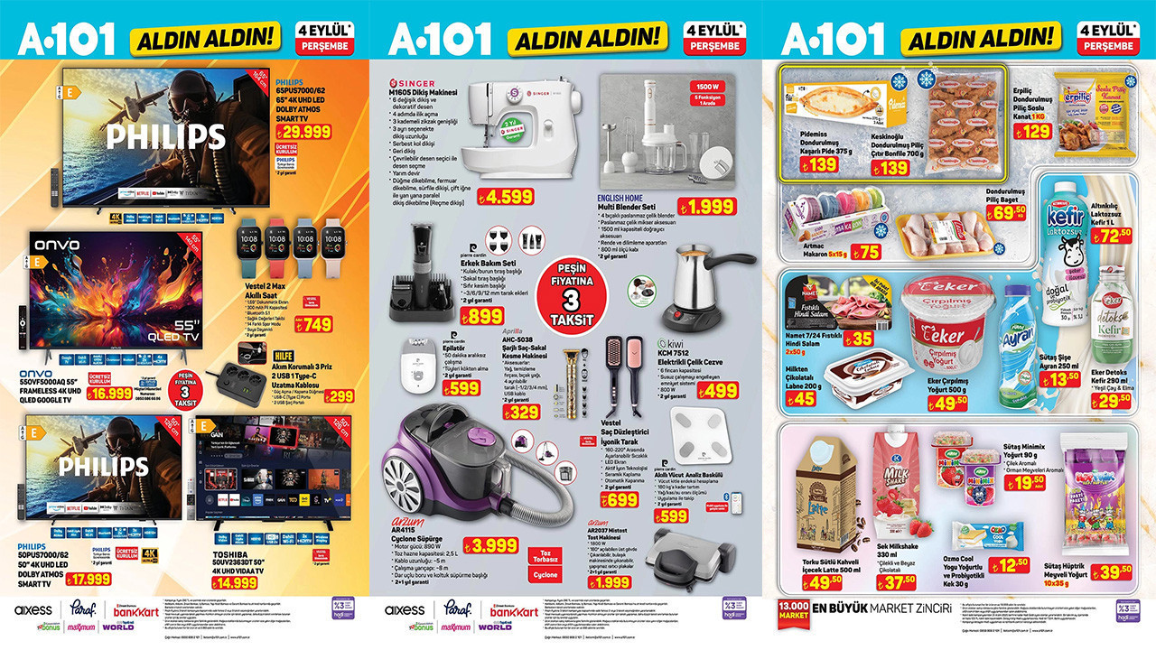 04 EYLÜL PERŞEMBE A101 AKTÜEL ÜRÜNLER KATALOĞU Singer Dikiş Makinesi, Volta Araba Geldi