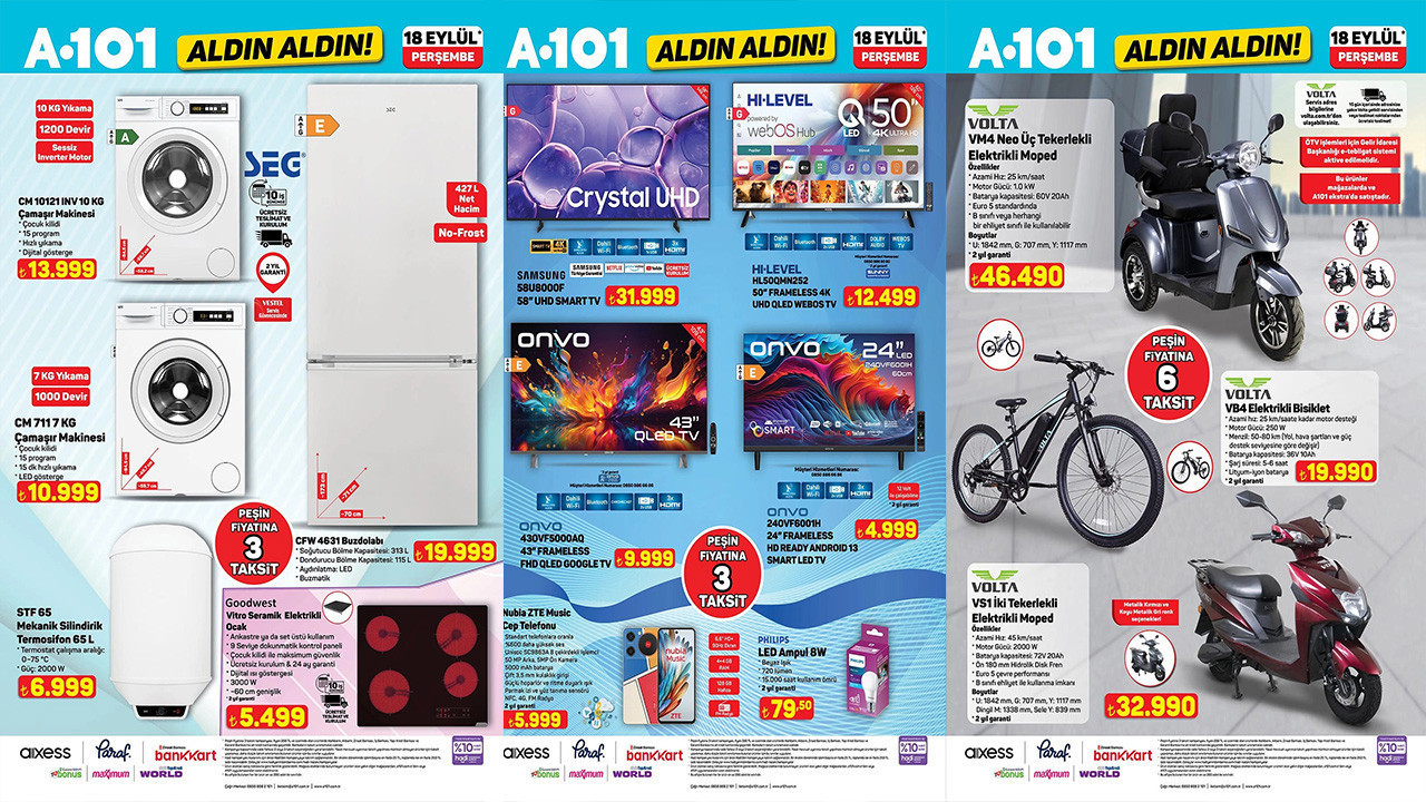 A101 Aktüel Ürünler Kataloğu 18 Eylül 2025 Perşembe Fırın, Elektrikli Ocak, Waffle Makinesi Kaçmaz