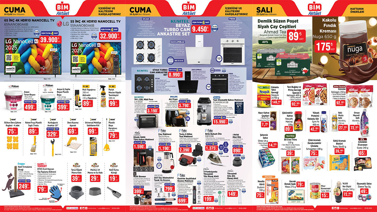 BİM 23-26 Eylül Aktüel Kataloğu 2025 Turbo Cam Ankastre Set, Kahve Makinesi, Yüz Masaj Aleti Geliyor