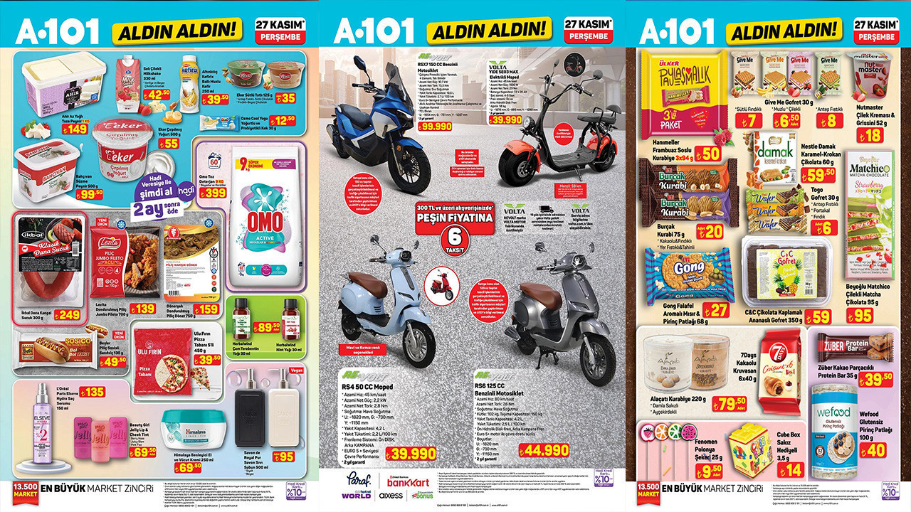 27 Kasım Perşembe A101 Aktüel Kataloğu Elektrikli Ev Aletleri, Volta Motosiklet, Buharlı Ütü Var