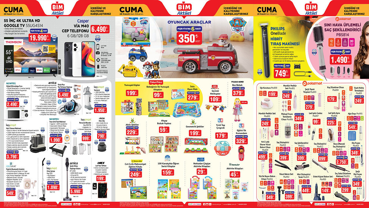 28 Kasım 2025 Cuma BİM Aktüel Ürünler Kataloğu Hibrit Traş Makinesi, Halı Yıkama Makinesi Geldi