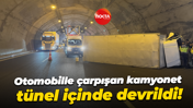 Otomobille çarpışan kamyonet tünel içinde devrildi!