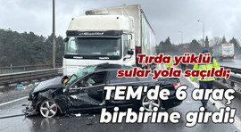 TIR'da yüklü sular yola saçıldı; TEM'de 6 araç birbirine girdi!