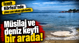 İzmit Körfezi’nde yine can sıkan görüntü; Müsilaj ve deniz keyfi bir arada!