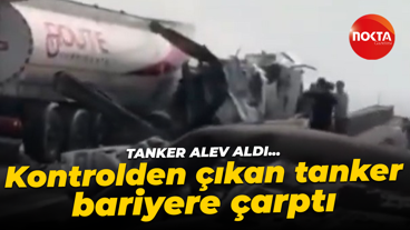 Kocaeli'de kontrolden çıkan tanker bariyere çarptı