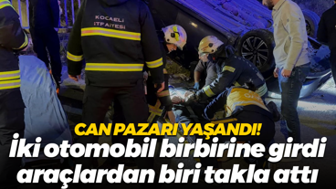 İki otomobil birbirine girdi, araçlardan biri takla attı: 2 kişi yaralandı!