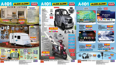 22 Mayıs A101 Aktüel Ürünler Kataloğu Volta Elektrikli Araç, Erba Çekme Karavan, İlk Yardım Kiti Var