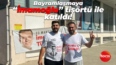 Bayramlaşmaya “İmamoğlu” tişörtü ile katıldı!