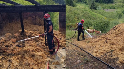 Samanlık ve ahırda çıkan yangında 24 civciv telef oldu