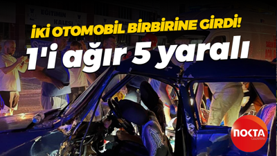 İki otomobil birbirine girdi! Araç hurdaya döndü... 1'i ağır 5 yaralı