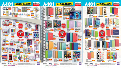 A101 Kırtasiye Ürünleri Kataloğu 2025 Defter, Silgi, Kalem, Kalemtıraş, Okul Çantası, Boya Seti Var