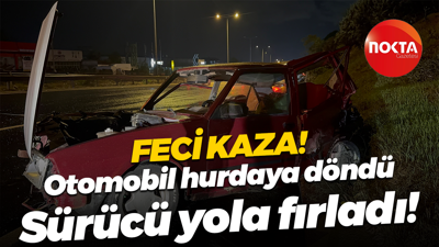 Feci kaza! Otomobil hurdaya döndü... Sürücü yola fırladı!