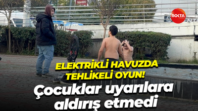 Elektrikli havuzda tehlikeli oyun! Çocuklar uyarılara aldırış etmedi