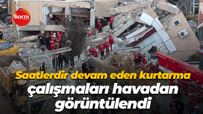 Gebze'deki 11 saattir devam eden kurtarma çalışmaları havadan görüntülendi