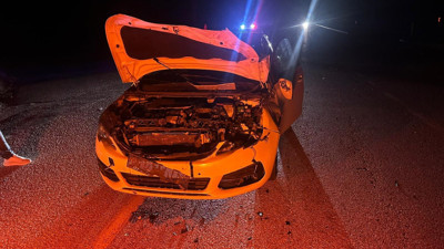 Otomobil yola çıkan danaya çarptı!