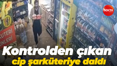 Kontrolden çıkan cip şarküteriye daldı