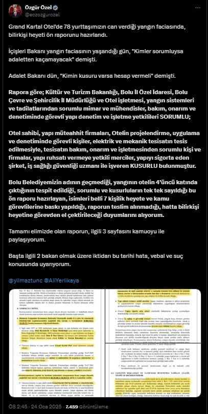 CHP lideri Özgür Özel Kartalkaya faciasına dair bilirkişi raporunu paylaştı - Resim : 1