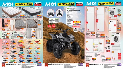24 Nisan A101 Kataloğu 2025 Off Road benzinli ATV Geldi! Bugün A101'de Cep Telefonu, Elektrikli Araç, 3 Tekerlekli Moped Var