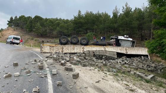 Tuğla yüklü TIR şarampole uçtu!