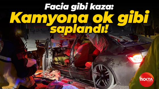 Facia gibi kaza: Kamyona ok gibi saplandı!
