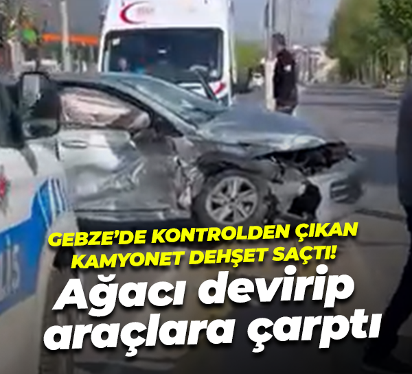 Gebze’de kontrolden çıkan kamyonet dehşet saçtı! Ağacı devirip araçlara çarptı