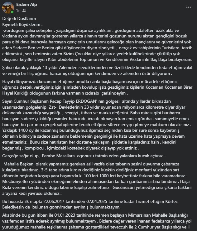 AK Partili mahalle başkanı bu sözlerle istifa etti! “Kan emici, egoist, zulmedici” - Resim : 1