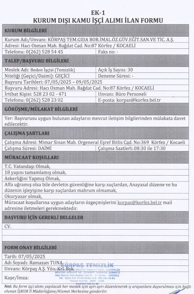 Kocaeli’deki o belediye 30 işçi alacak! - Resim : 1