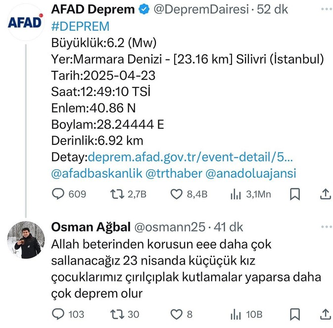 Depremden kız çocuklarını sorumlu tutan şahıs gözaltına alındı - Resim : 1