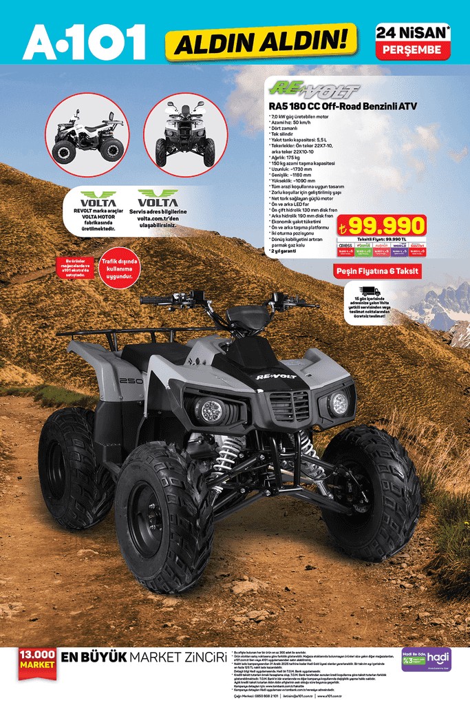 24 Nisan A101 Kataloğu 2025 Off Road benzinli ATV, Elektrikli Araç, 3 Tekerlekli Moped Var - Resim : 1
