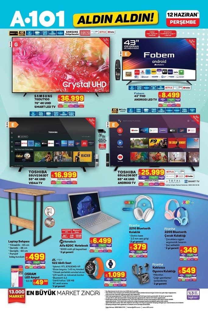A101 Aktüel 12 Haziran 2025 Bu Perşembe Notebook, Langırt Masası, Oto Cam Brandası Geldi - Resim : 3