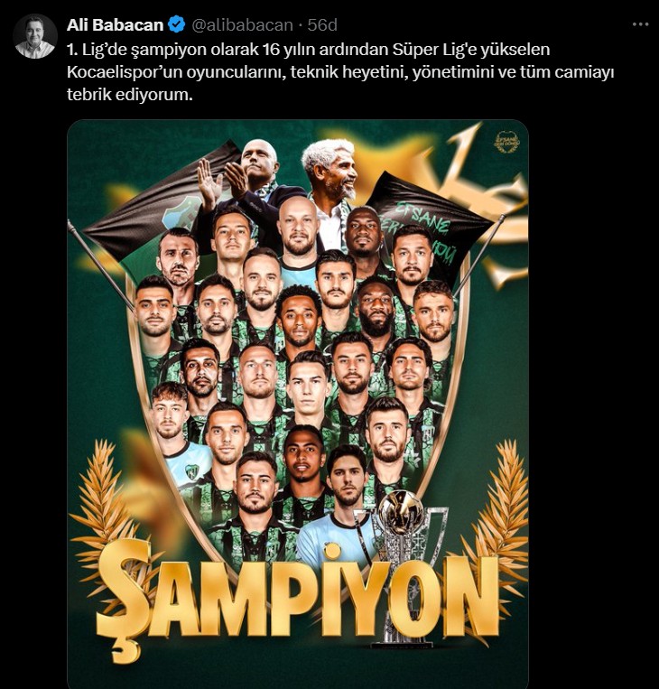 Ali Babacan Kocaelispor’u kutladı! - Resim : 1