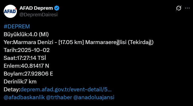 Marmara'da bir deprem daha oldu - Resim : 1