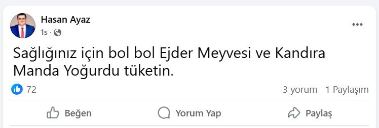 “Ejder Meyvesi ve Kandıra Manda Yoğurdu tüketin” Hasan Ayaz ne demek istedi? - Resim : 1