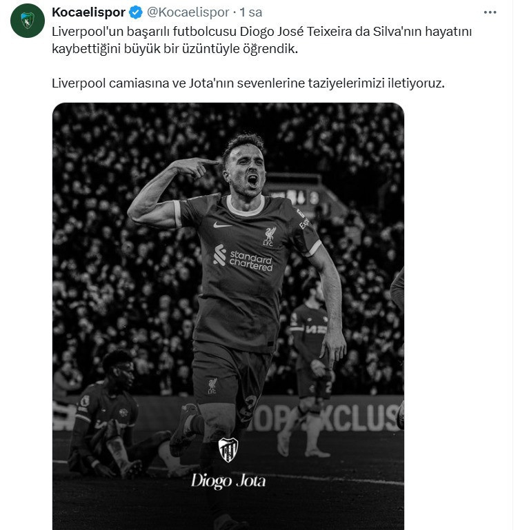 Kocaelispor, Jota için başsağlığı mesajı yayımladı - Resim : 1