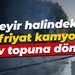Seyir halindeki hafriyat kamyonu alev topuna döndü!