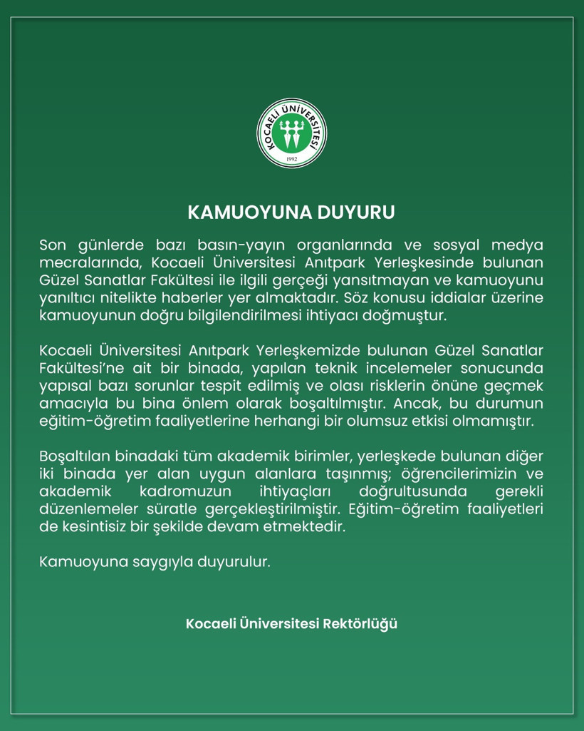 Kocaeli Üniversitesi’nden açıklama: Yapısal bazı sorunlar tespit edildi, bina boşaltıldı - Resim : 3