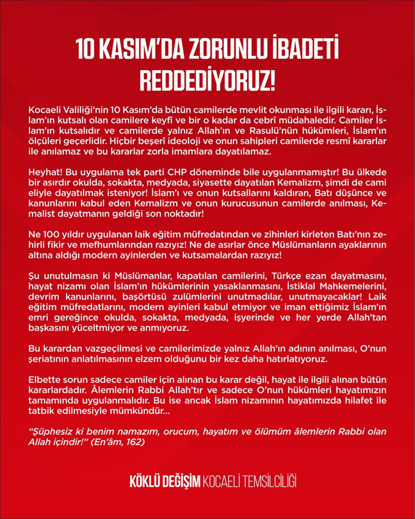 10 Kasım kararı Türkiye’ye hilafeti ve şeriatı getirmek isteyen Hizb-ut Tahrircileri kızdırmış! - Resim : 1