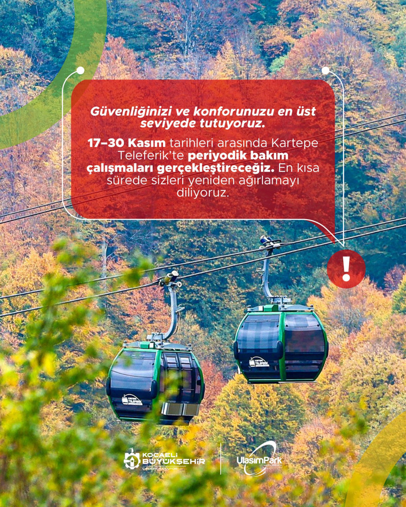 Kocaeli Büyükşehir Belediyesi duyurdu: Kartepe Teleferik hizmet veremeyecek - Resim : 1