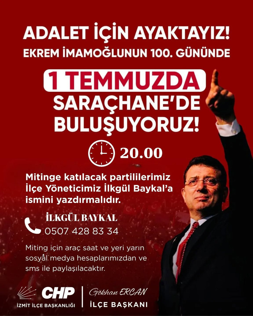 CHP İzmit 1 Temmuz Saraçhane eylemi için otobüs kaldıracak! - Resim : 1