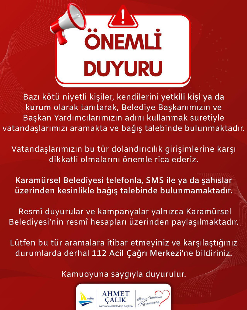 Karamürsel Belediyesi'nden dolandırıcılık uyarısı! - Resim : 1