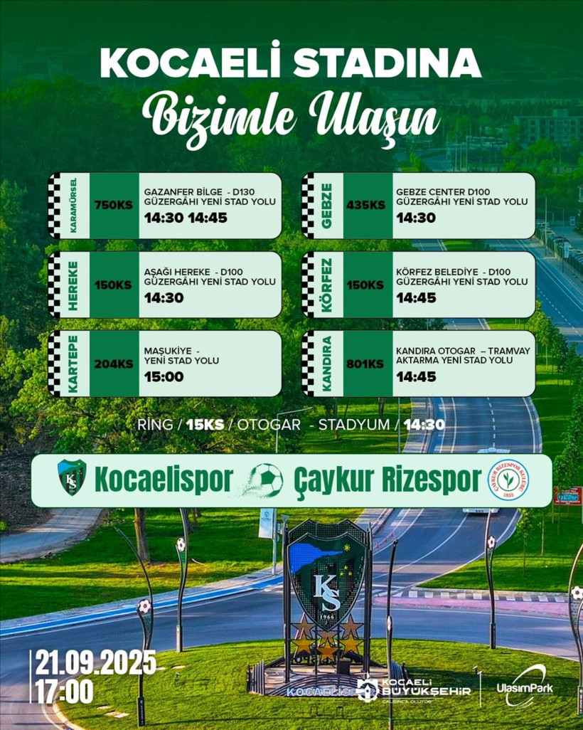 Kocaelispor – Rizespor maçında stadyuma ulaşım için ring seferleri - Resim : 1